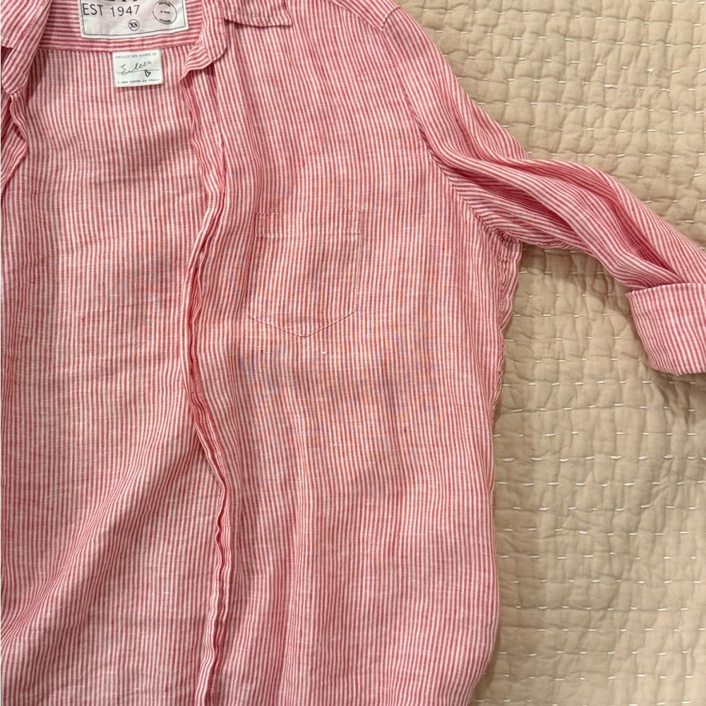 Frank & Eileen “Eileen” Red and White Striped linen button up Shirt